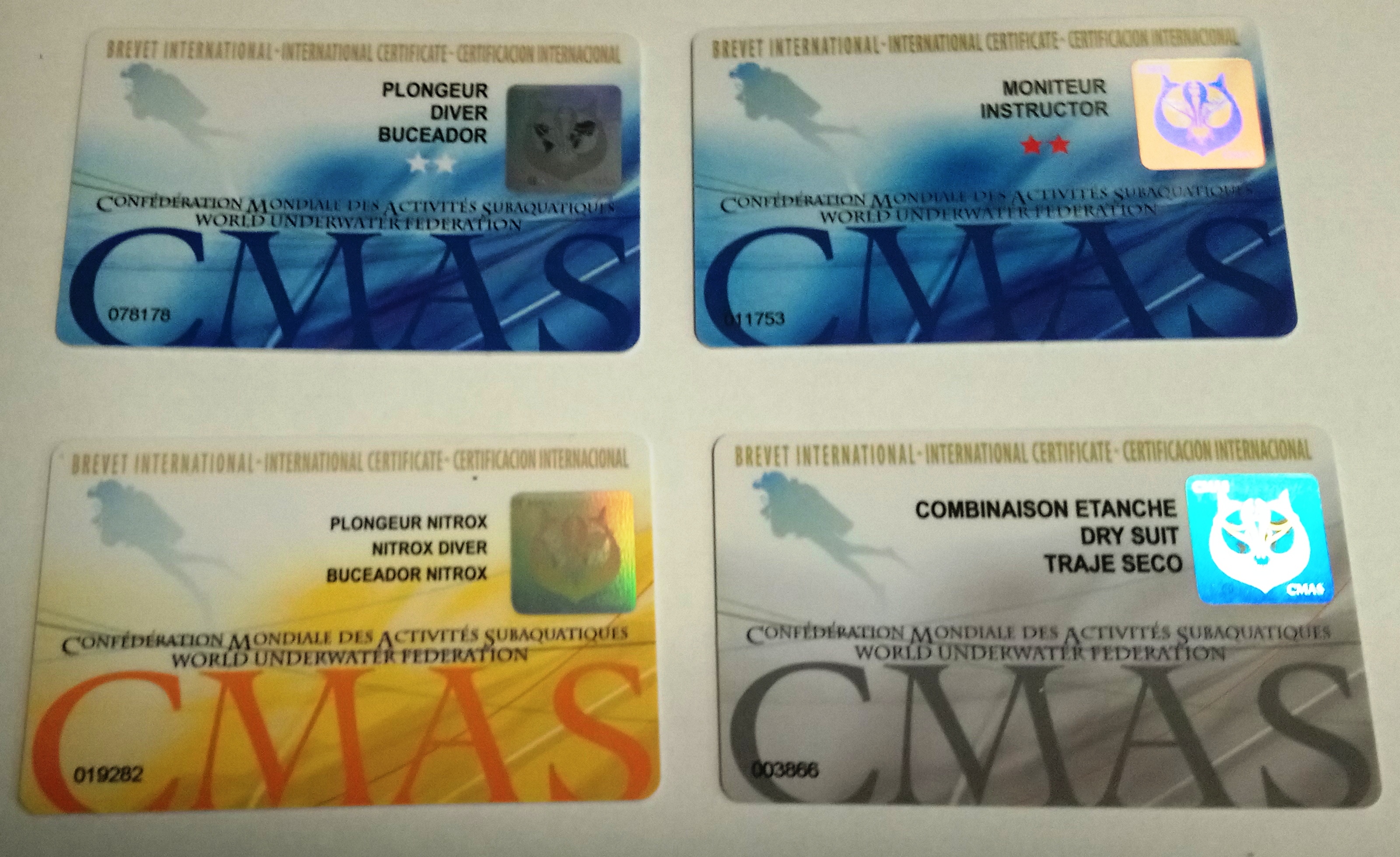 CMAS QUALIFICATION CARDS SubAqua Association